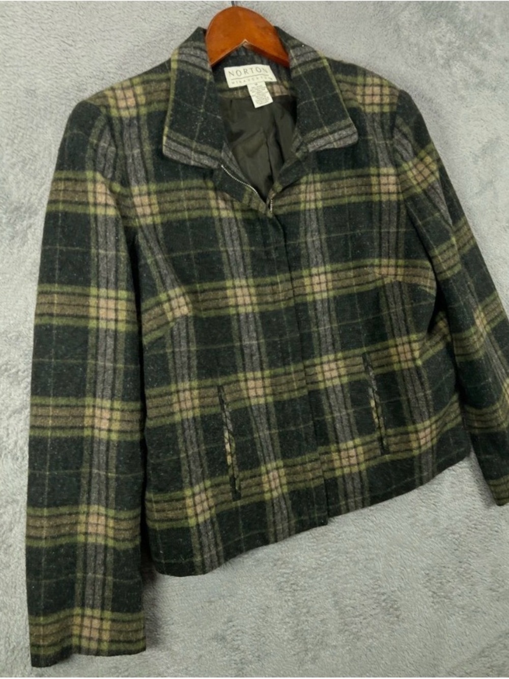Norton Green and Olive Plaid Wool Jacket $80
